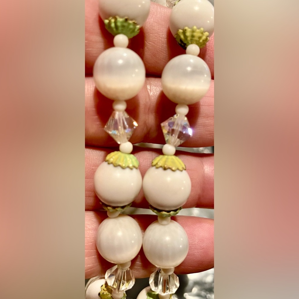 Vintage MCM Double Strand Acrylic Bead Faceted Crystals Necklace with Earrings - Picture 13 of 13